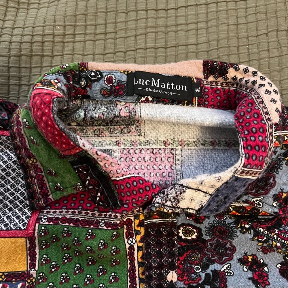 Luc Matton multicoloured patchwork button up cott… - image 2